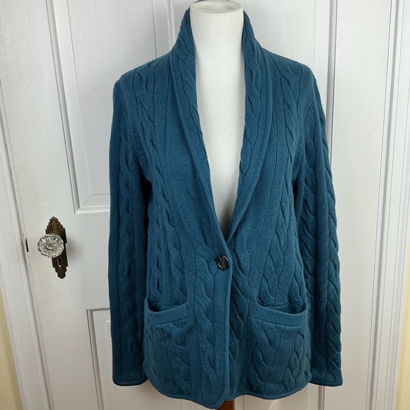 Talbots Sweaters - Talbots Cable Knit Cardigan Sweater Grandpa Chunky Teal Boho